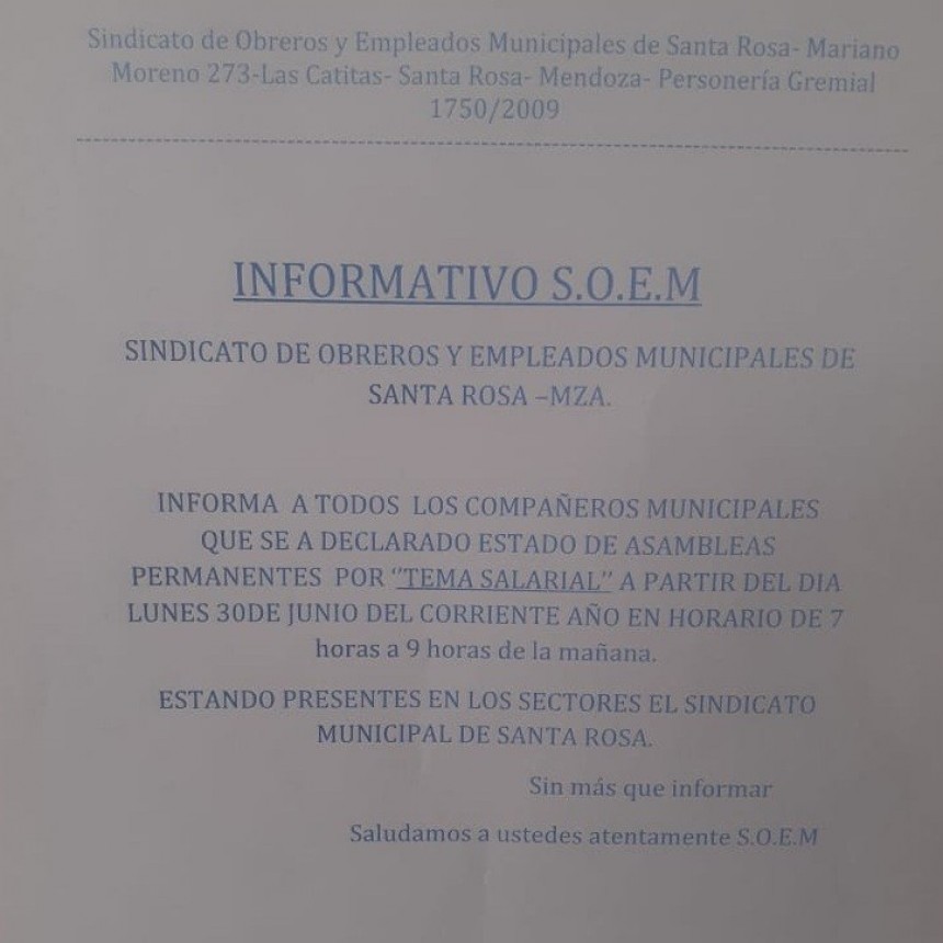 Sindicatos en Acci&oacute;n: crecen las protestas gremiales en Santa Rosa por salarios municipales