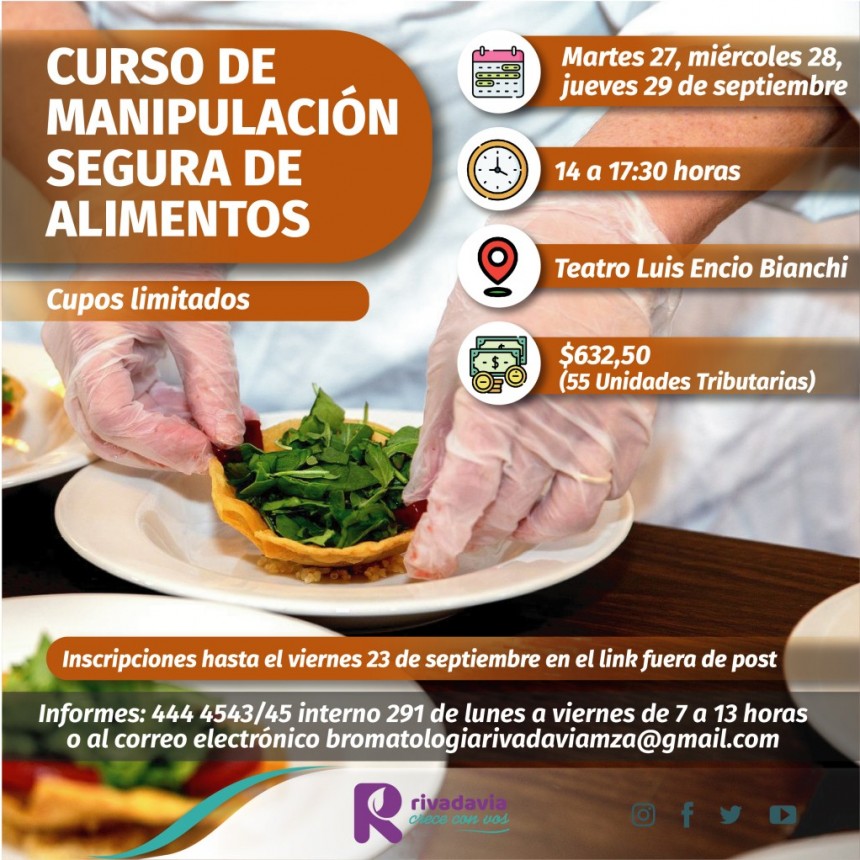 Rivadavia dictar&aacute; un nuevo Curso de Manipulaci&oacute;n Segura de Alimentos 